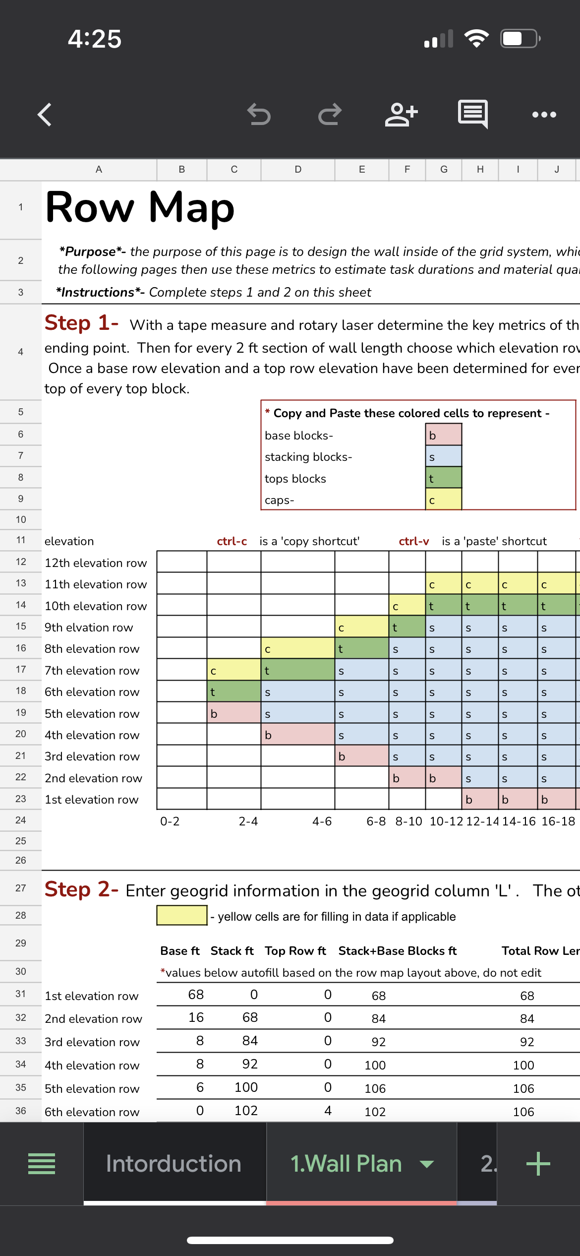 Retaining Wall Estimating and Planning Spreadsheet System and Production Rate Library (Excel file )