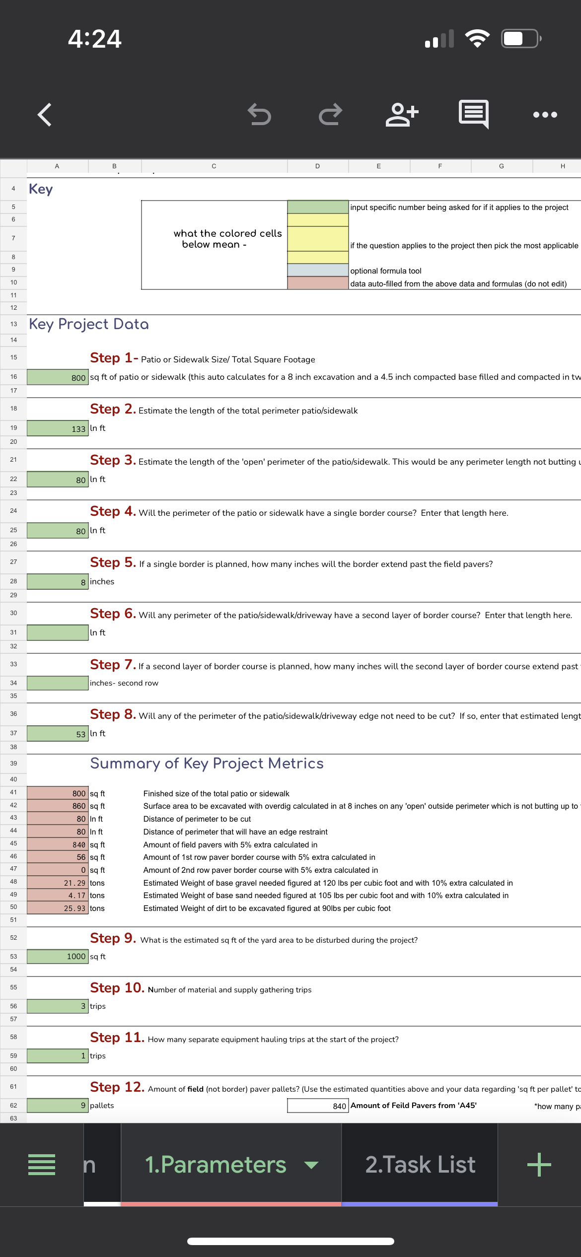 Paver Estimating and Planning Spreadsheet System and Production Rate Library (Excel file)