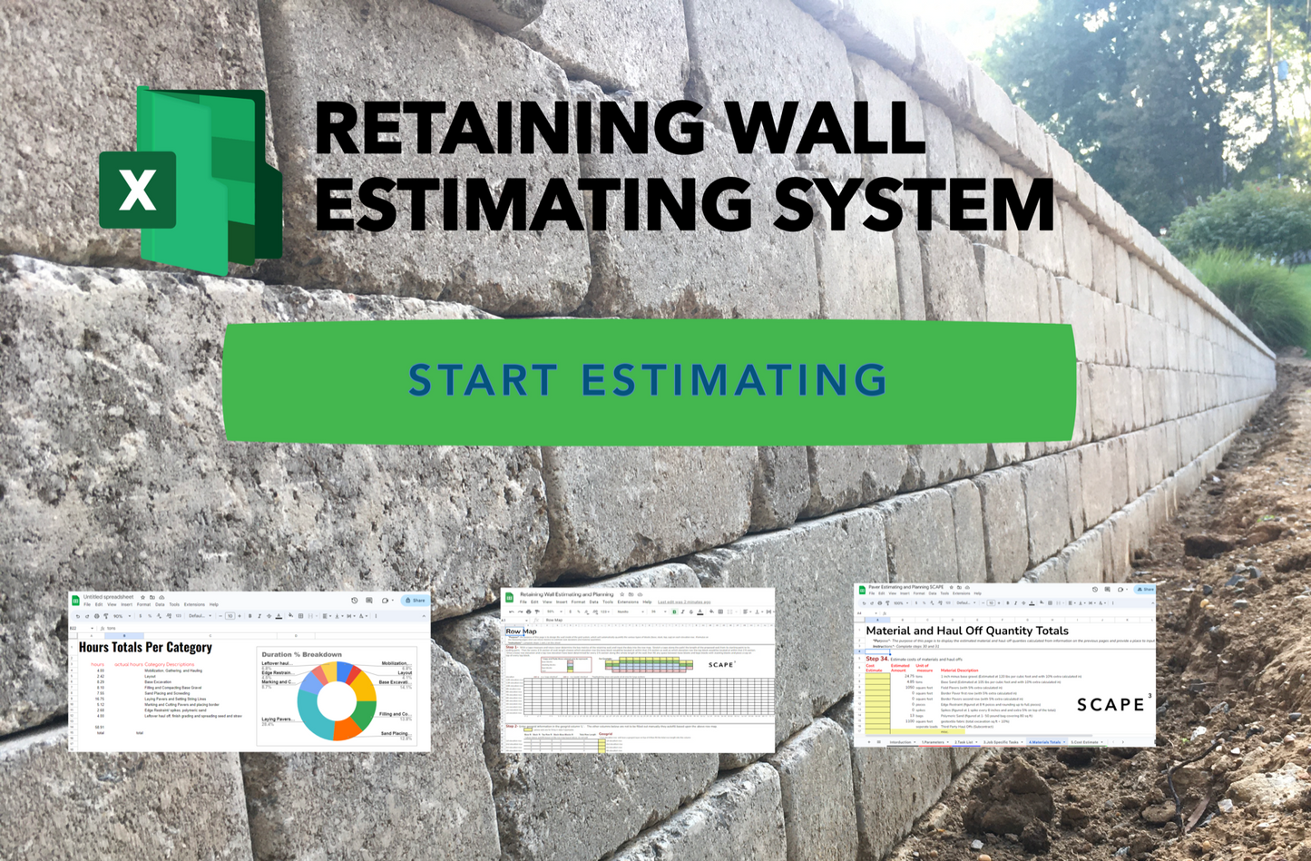 Retaining Wall Estimating and Planning Spreadsheet System and Production Rate Library (Excel file )