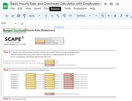 Budget and Income Goals/ Hourly Rate Spreadsheet (Multiple Employee Version)(Excel File)
